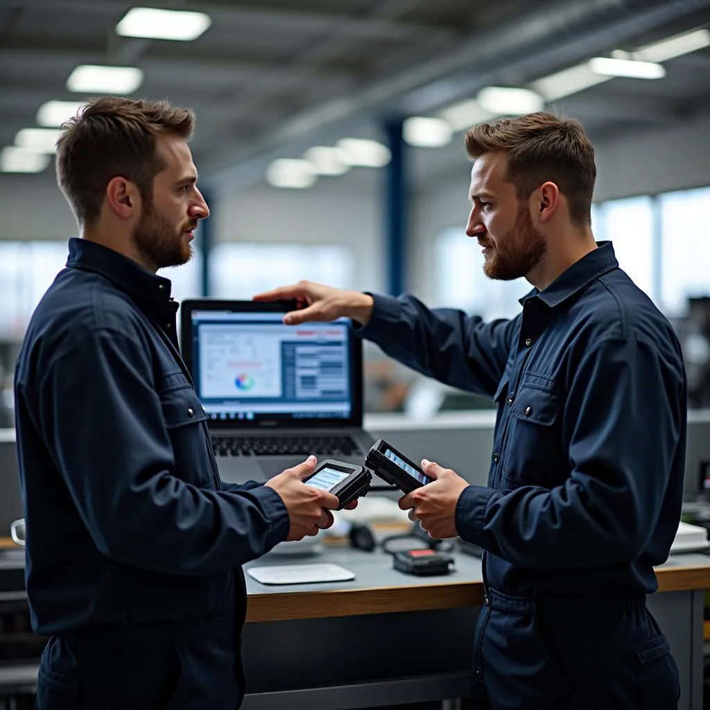 Mechanic Discussing Scan Tools