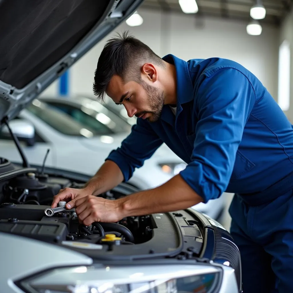 Mechanic Examining Car Engine