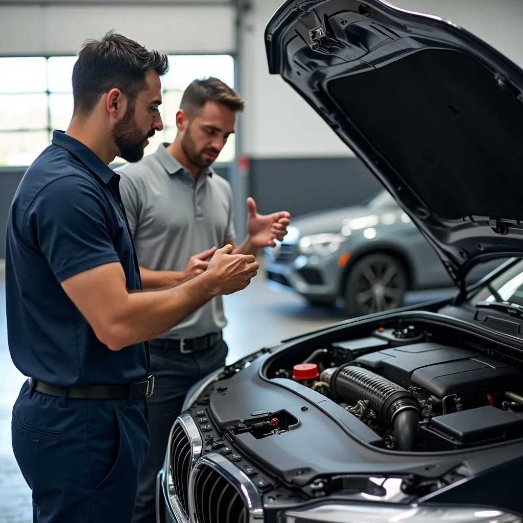 Mechanic Explains Car Issue to Customer