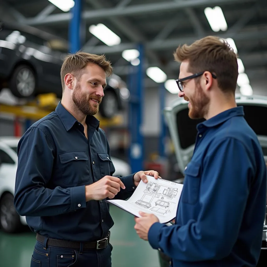 Mechanic Explaining Car Repair to Customer