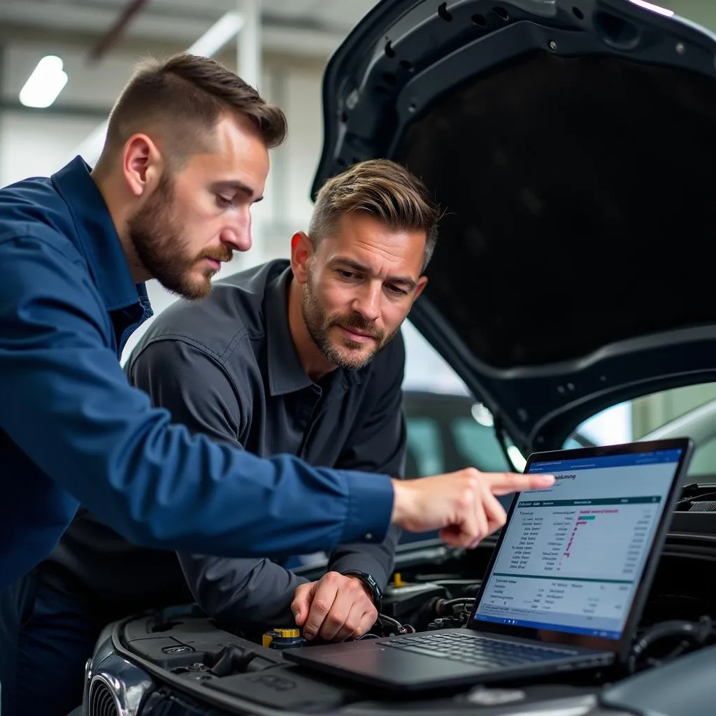 Mechanic showing diagnostic report