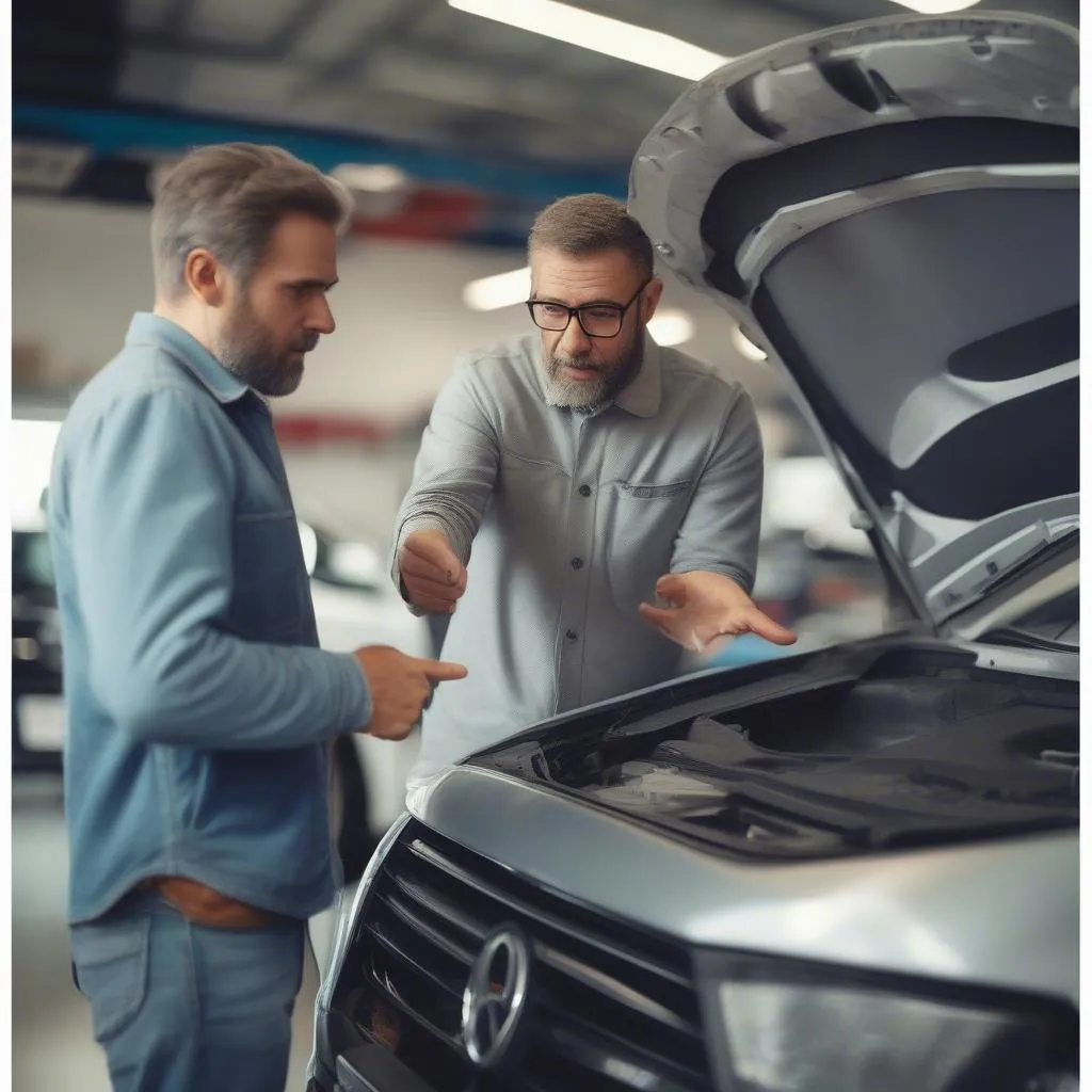 Mechanic Explaining Diagnostics