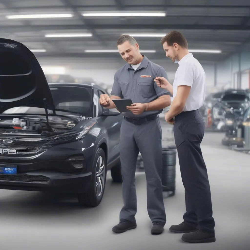 Mechanic Explaining TPMS System to a Customer