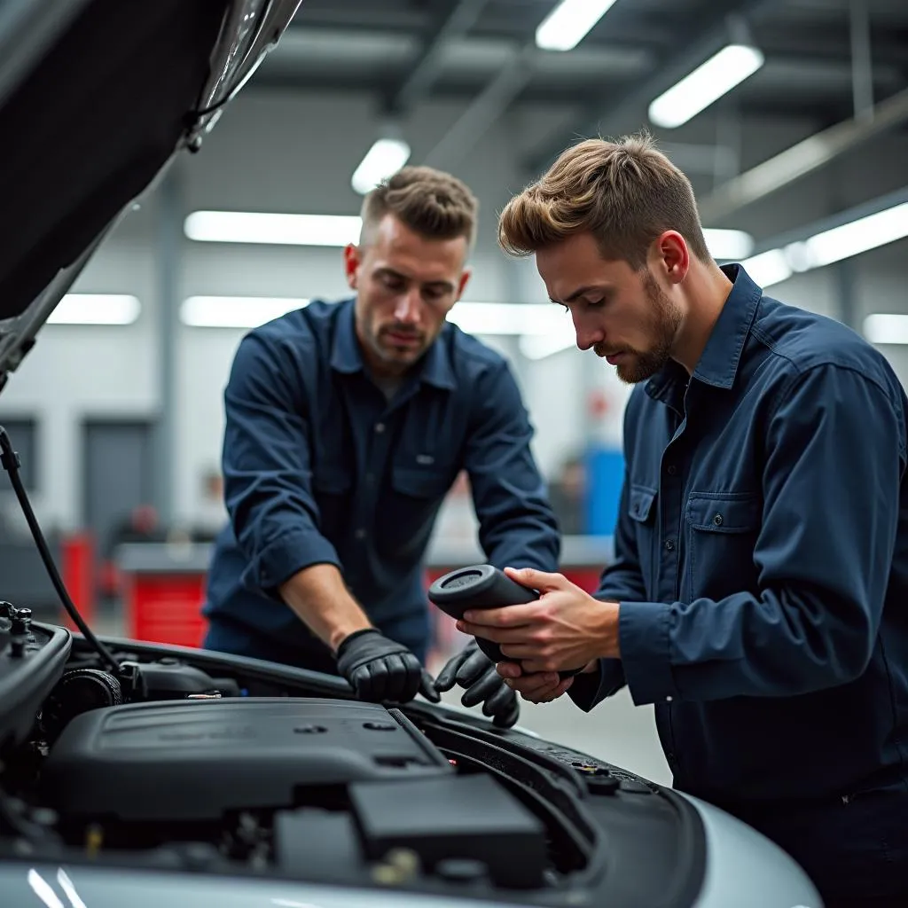 Mechanic Inspecting Buick Lacrosse Engine