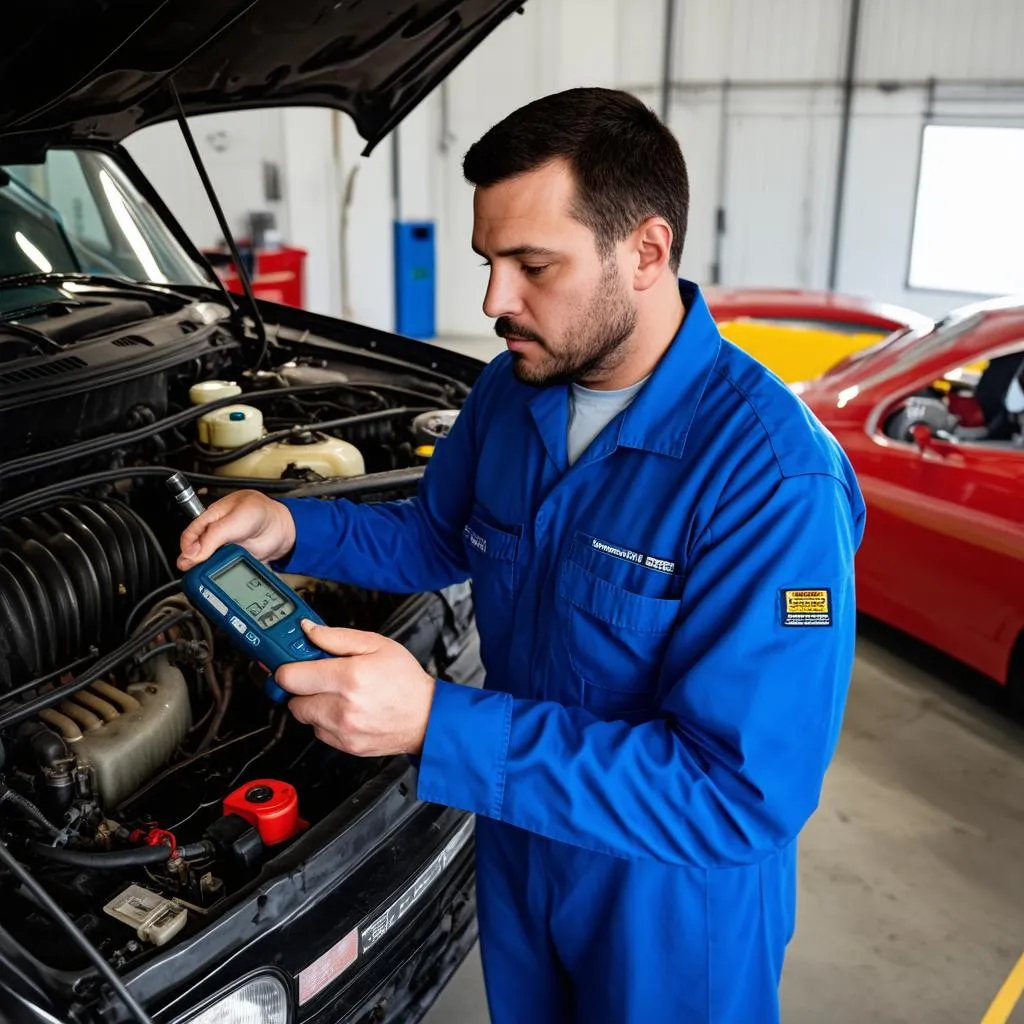 Mechanic Inspecting Car