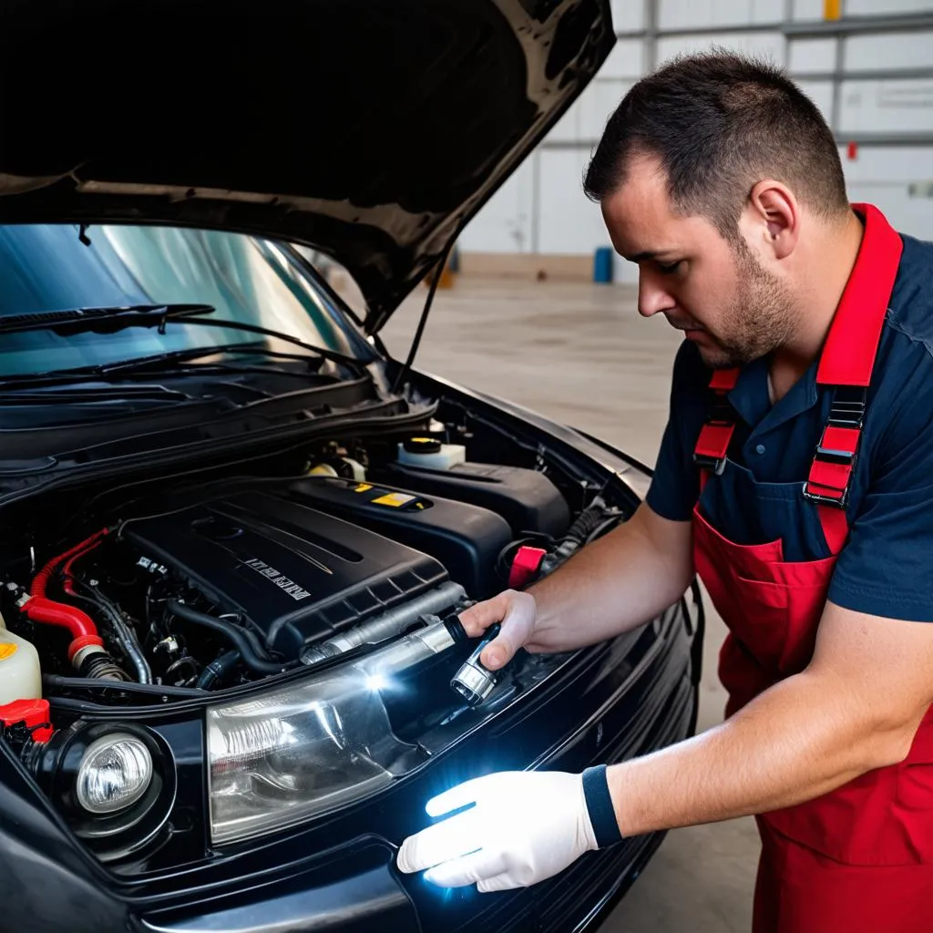 Mechanic performing a pre-purchase inspection