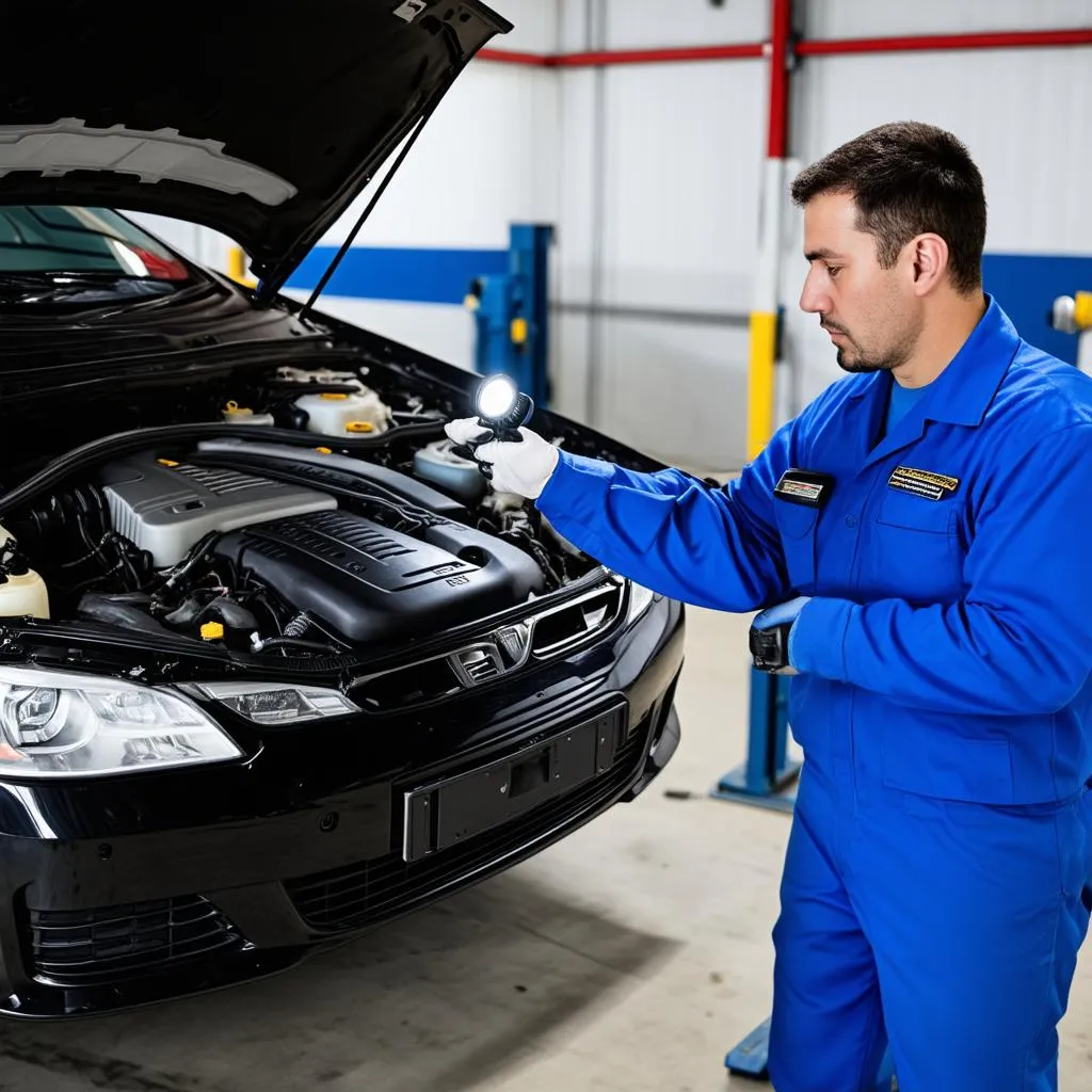 Mechanic Inspecting Car