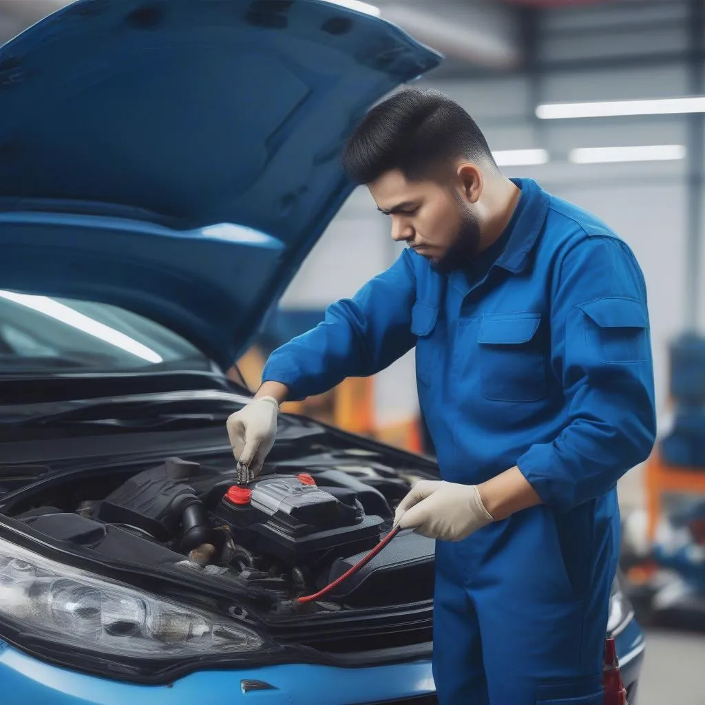 Mechanic Inspecting Car