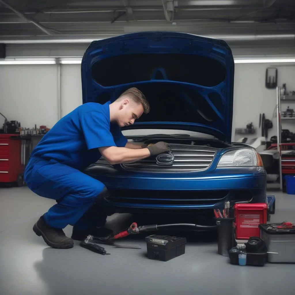 Mechanic Inspecting Car