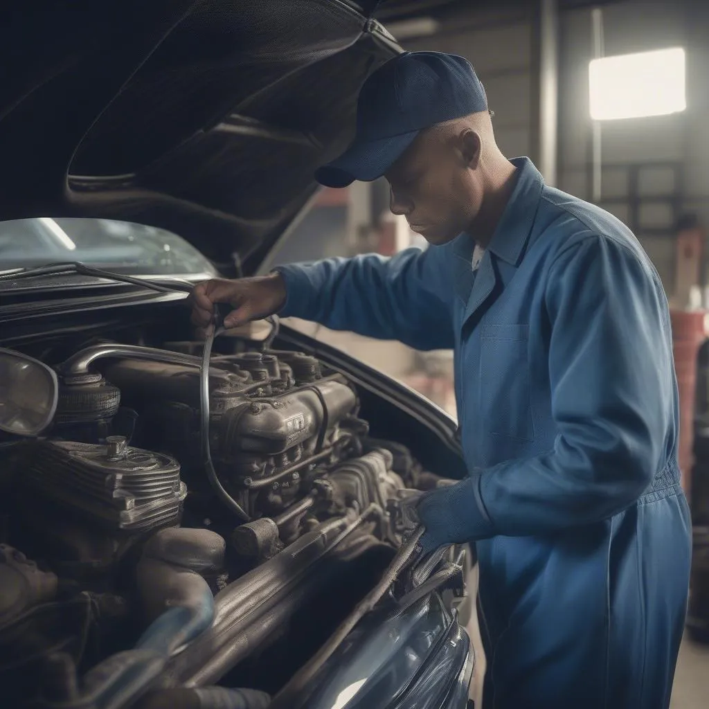 Mechanic Inspecting Car