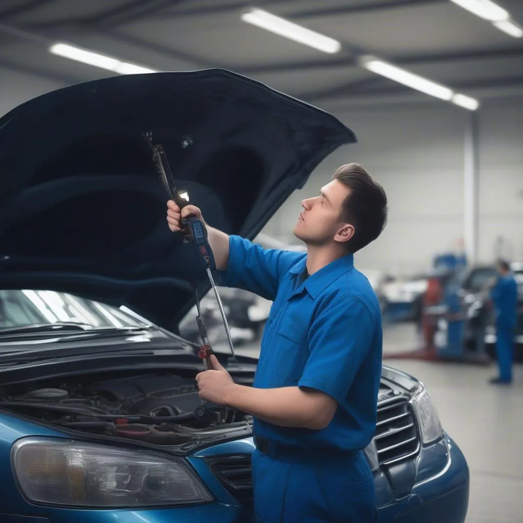 Mechanic Inspecting a Car for a Client