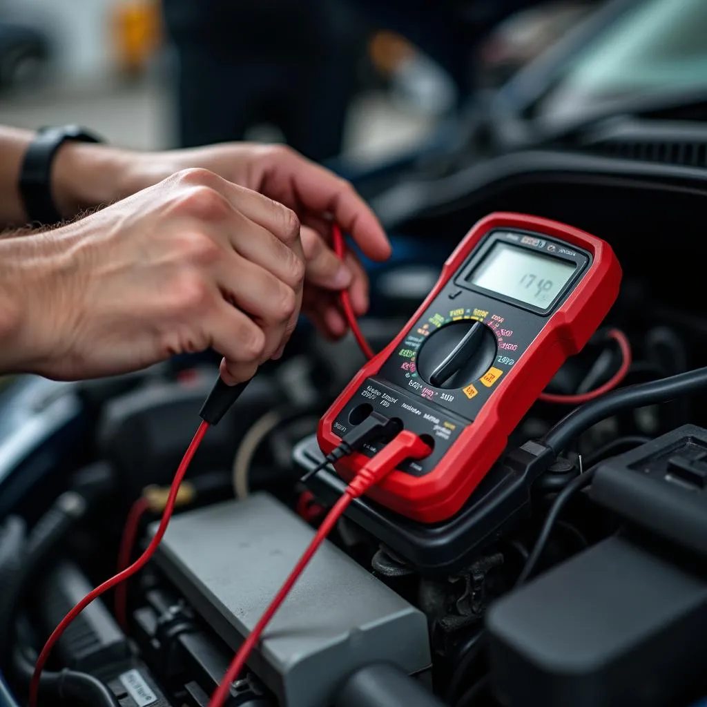 Mechanic Inspecting Car Battery