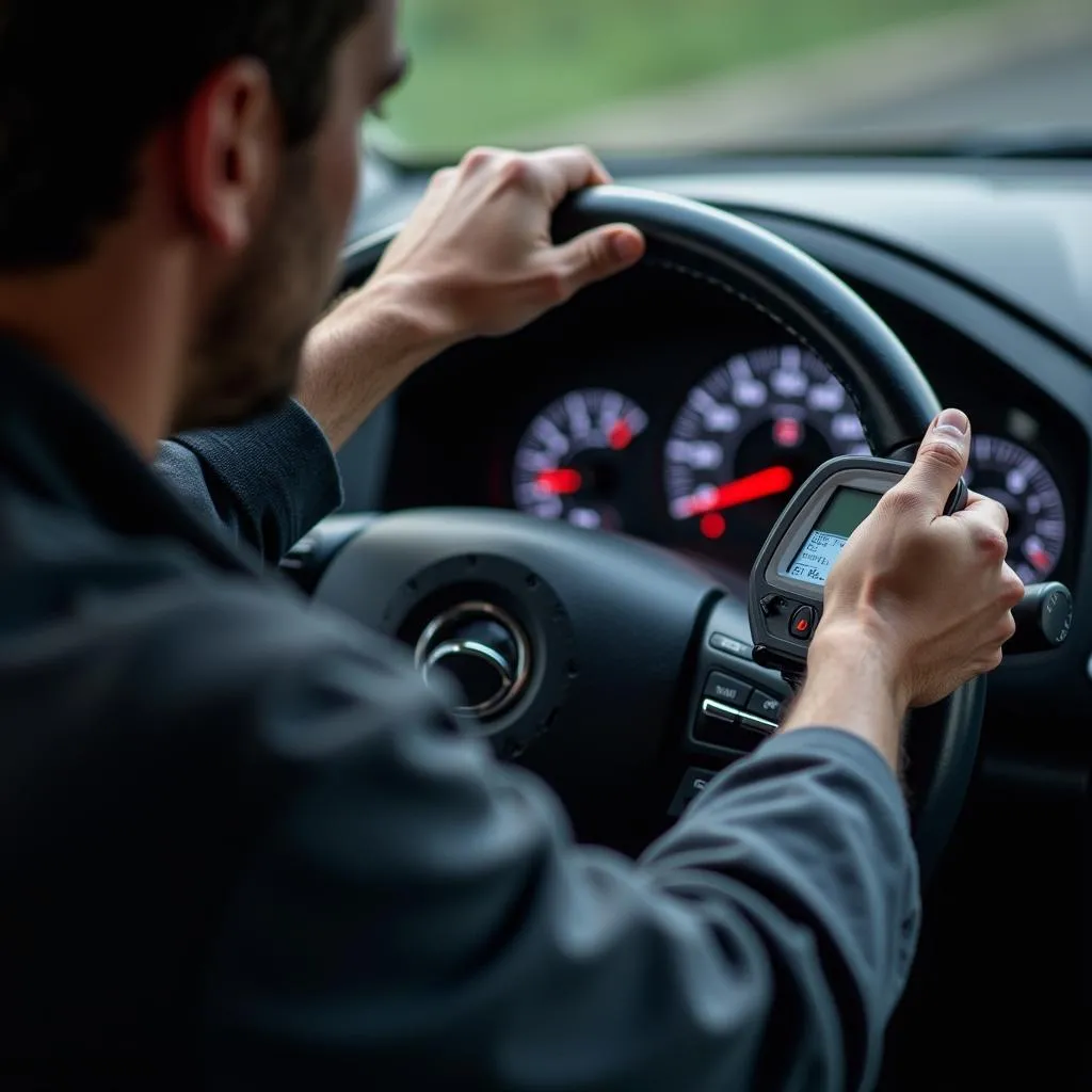 Mechanic Inspecting Car Dashboard