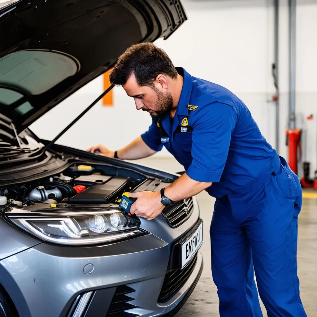 Mechanic Inspecting Car Engine