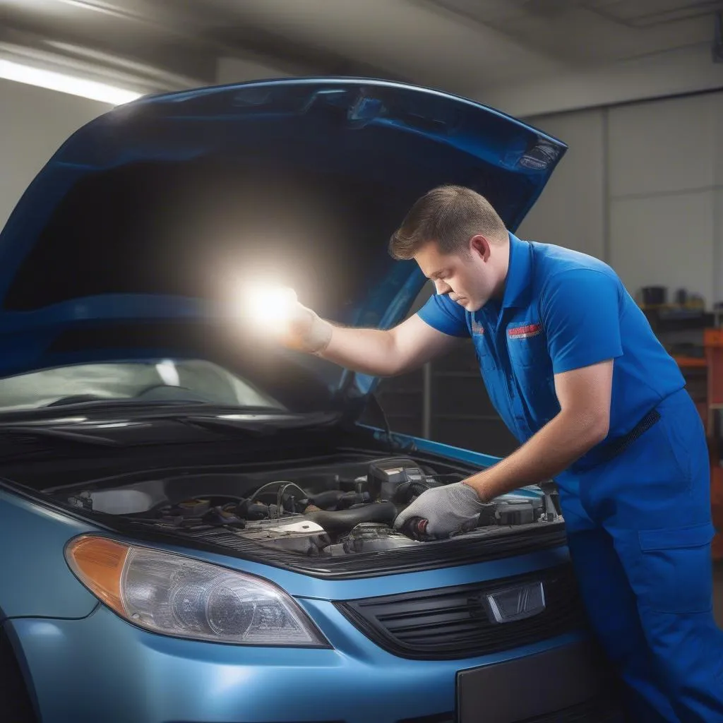 Mechanic Inspecting Car Engine