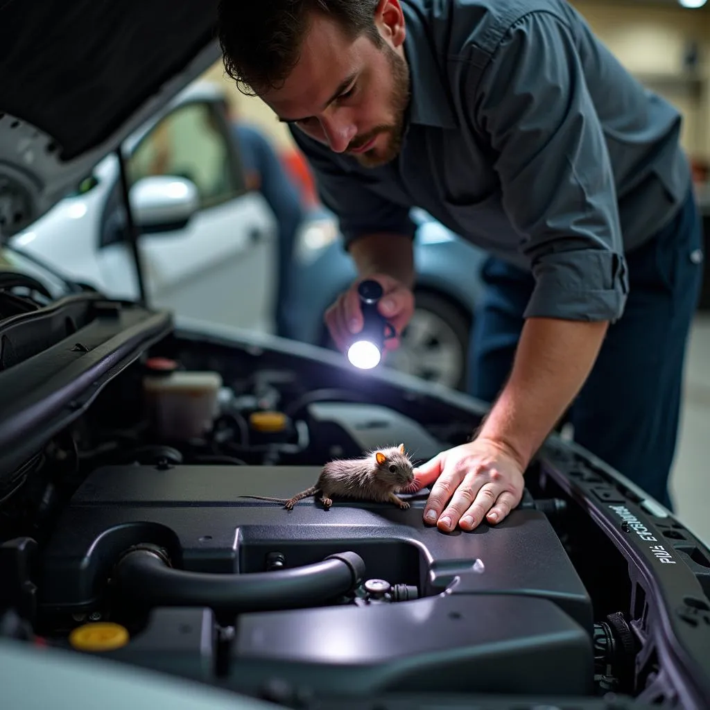 Mechanic Inspecting Car Engine