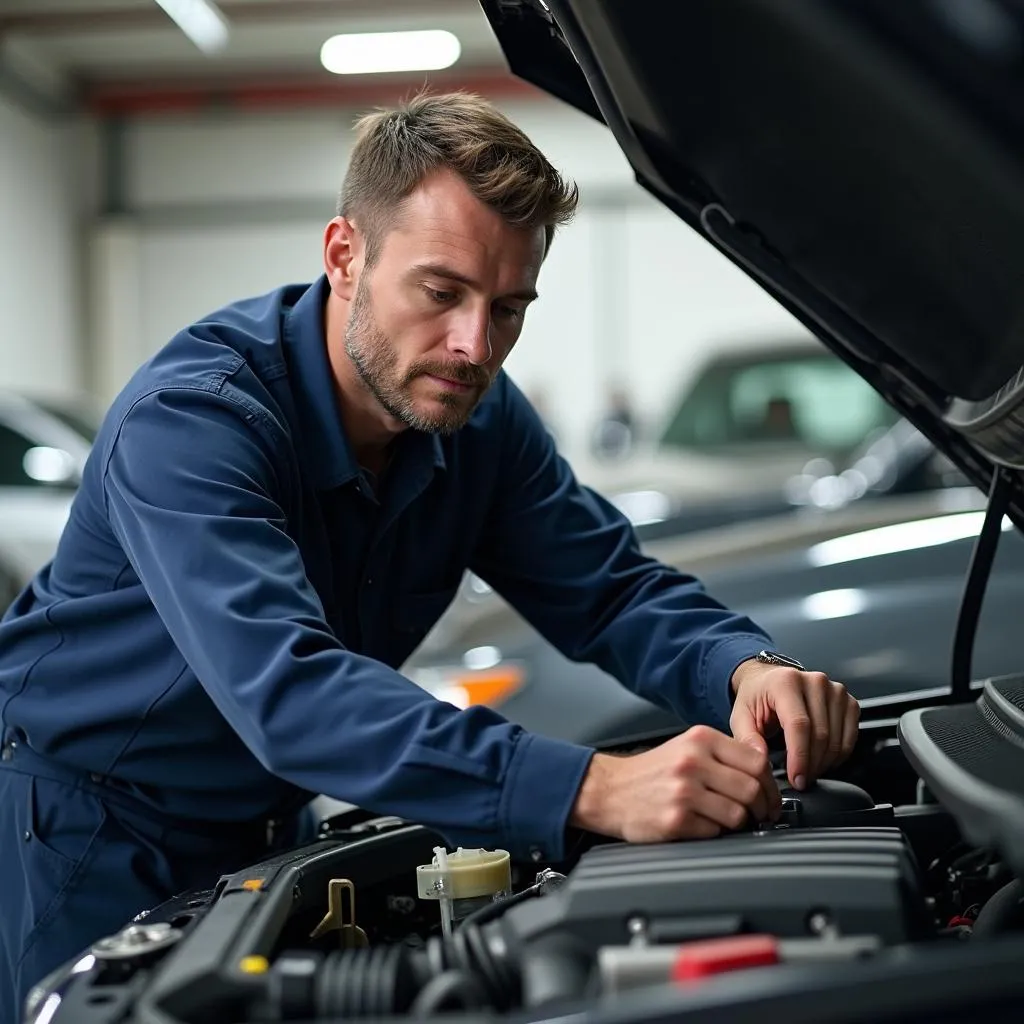 Mechanic Inspecting Car Engine