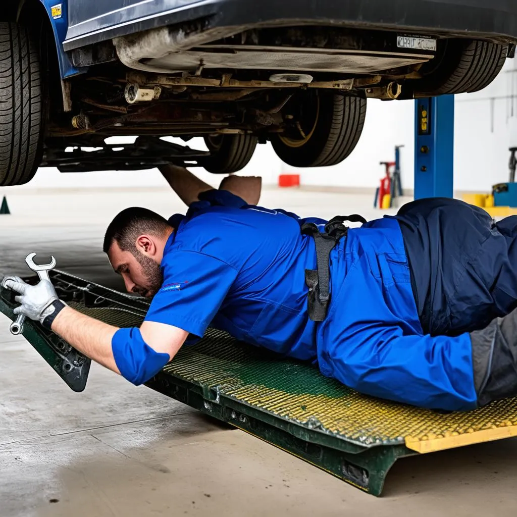 Mechanic inspecting a car's suspension