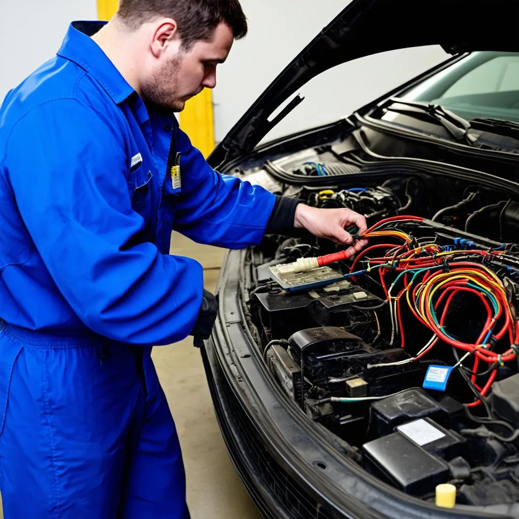 Mechanic Inspecting Car Wiring