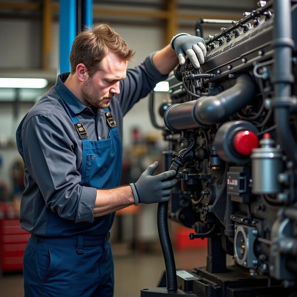 Mechanic Inspecting Cummins EGR System