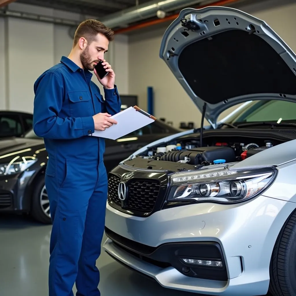 Mechanic Inspecting Damaged Rental Car