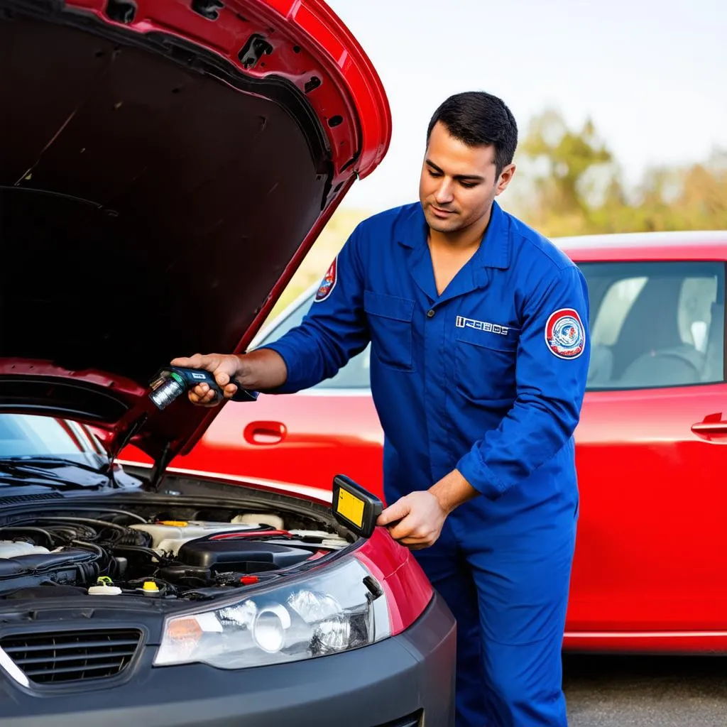 Mechanic Inspecting Car Engine