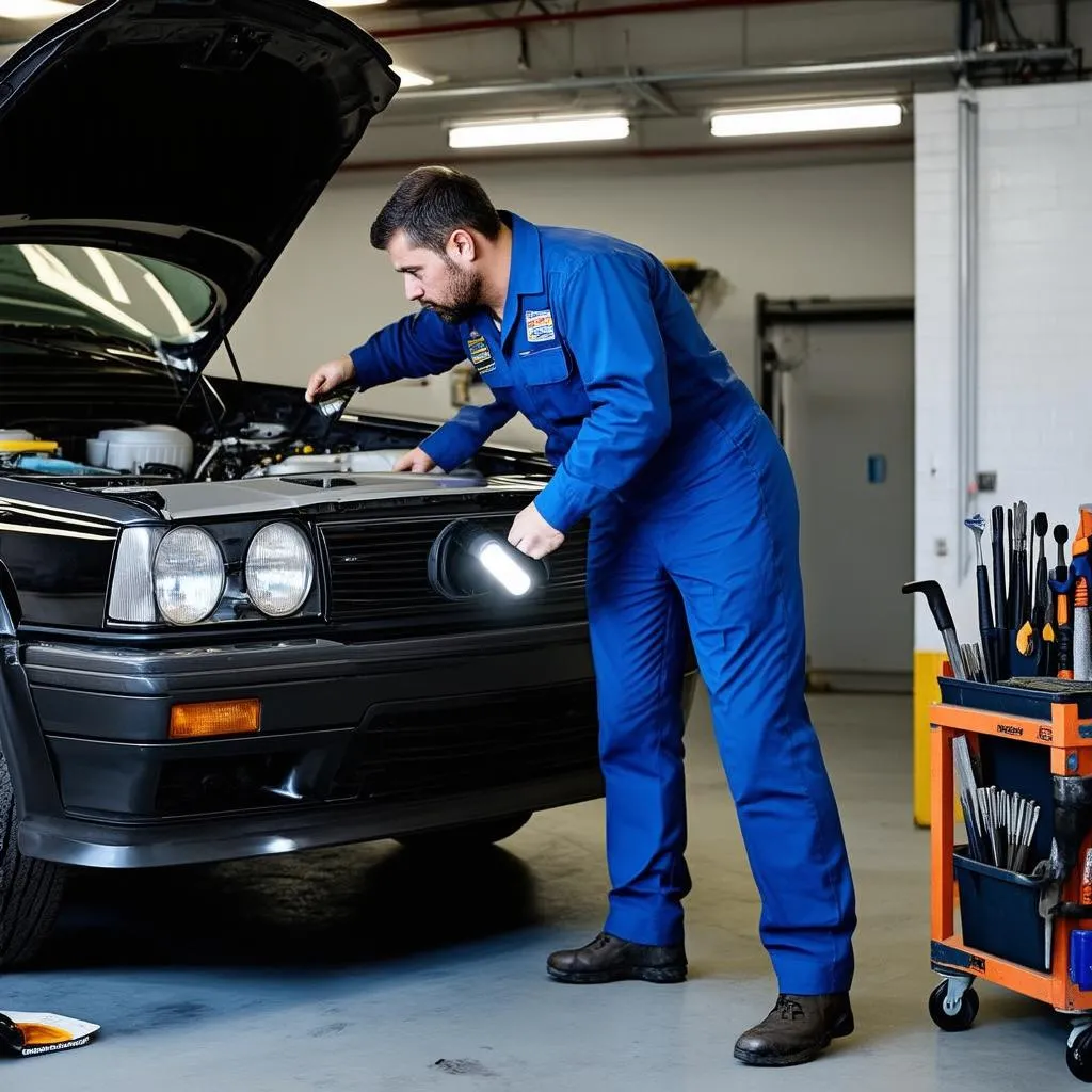 Mechanic Inspecting Engine