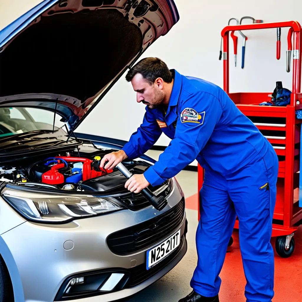 Mechanic Inspecting Engine