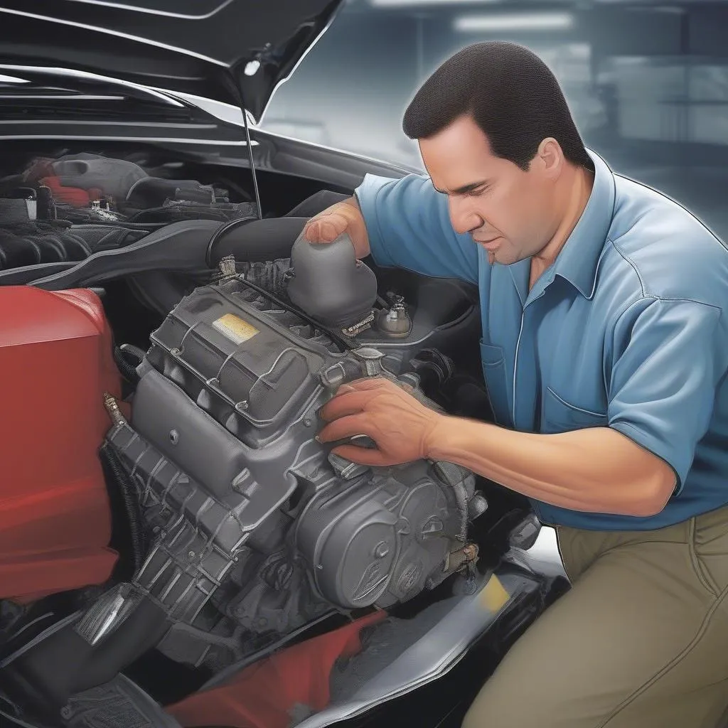 Mechanic Inspecting Engine