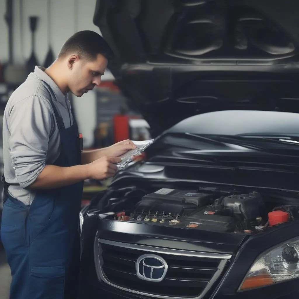 Mechanic Inspecting Engine