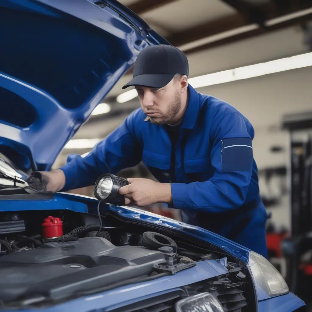 Mechanic Inspecting Engine