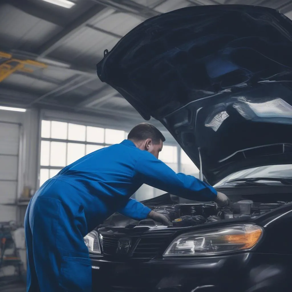 Mechanic Inspecting Engine