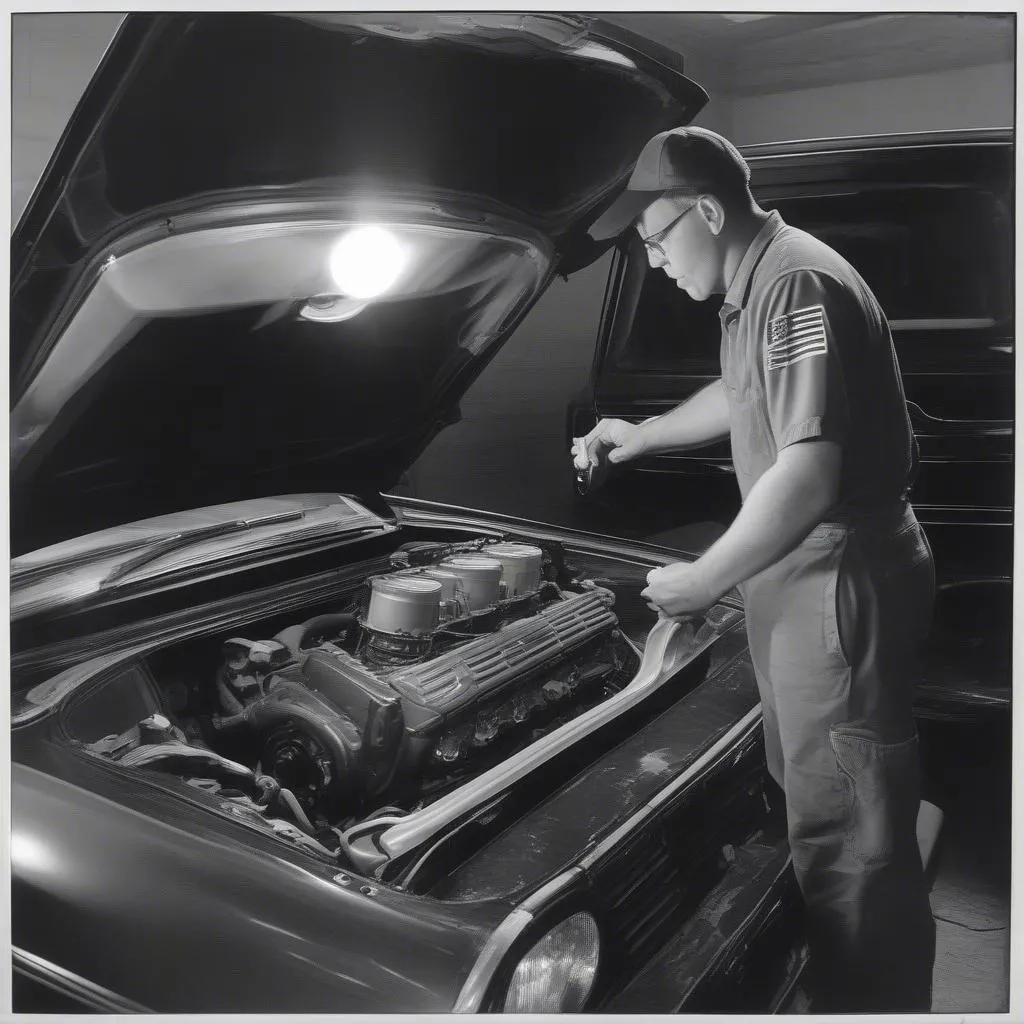 Mechanic Inspecting Engine