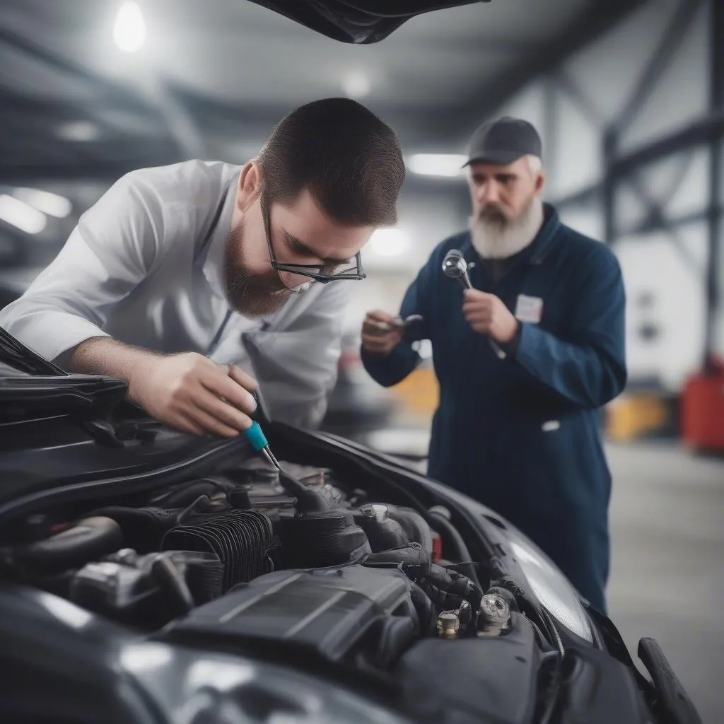 Mechanic Inspecting Engine