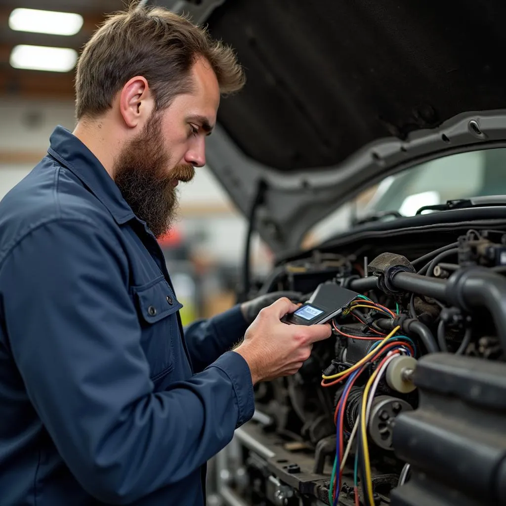 Mechanic Inspecting Wiring Harness