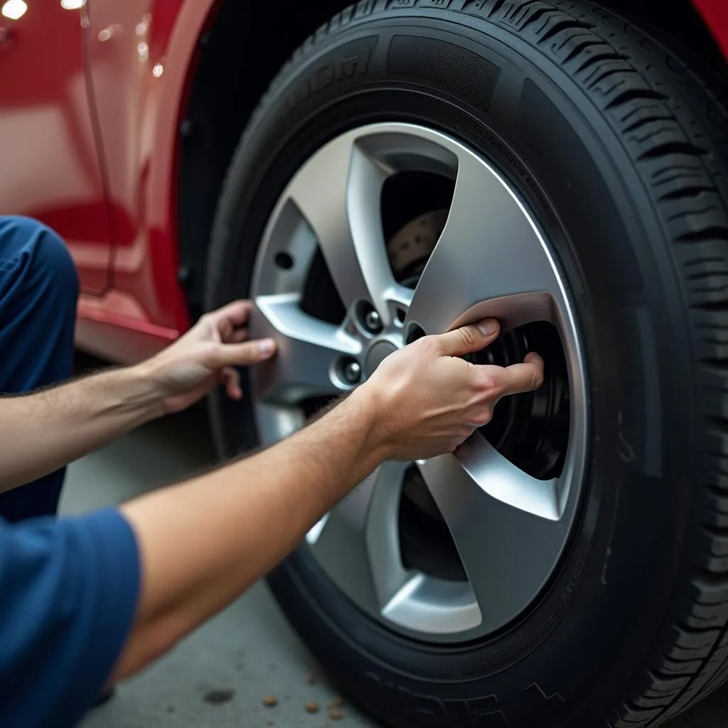 Mechanic Inspecting Tires