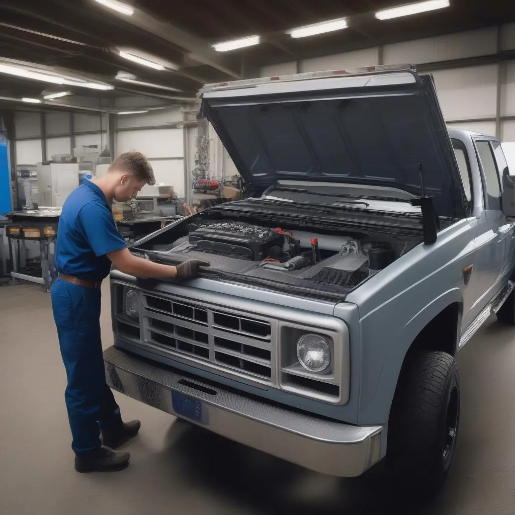 Mechanic Inspecting Truck