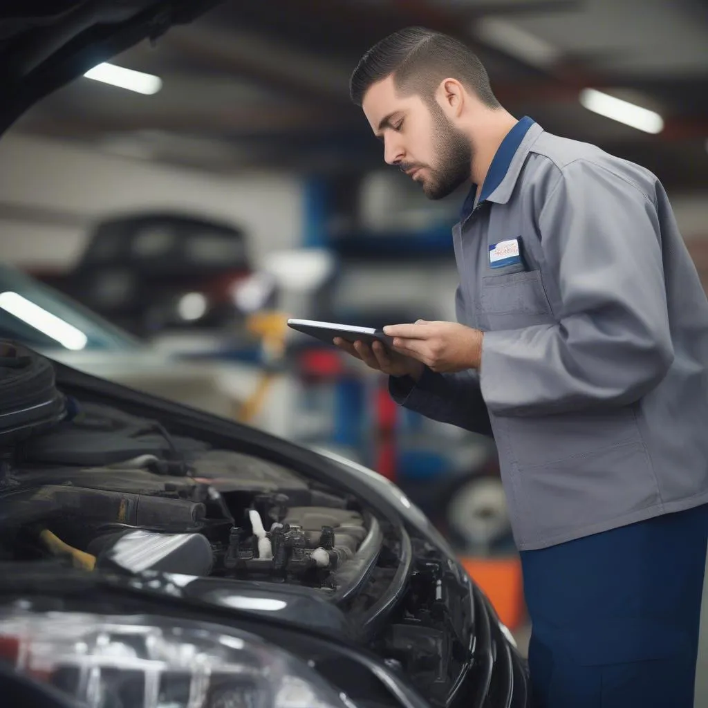 Mechanic Inspecting Used Car