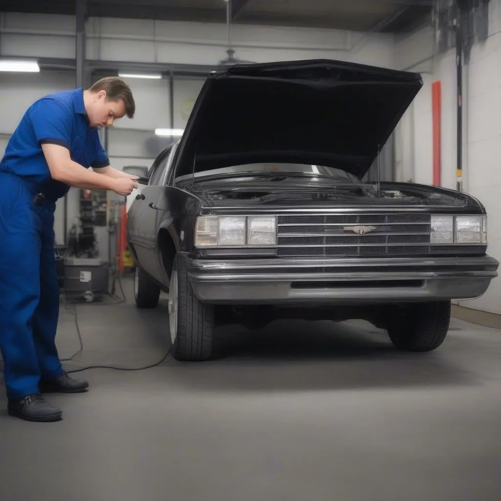 Mechanic Inspecting Car