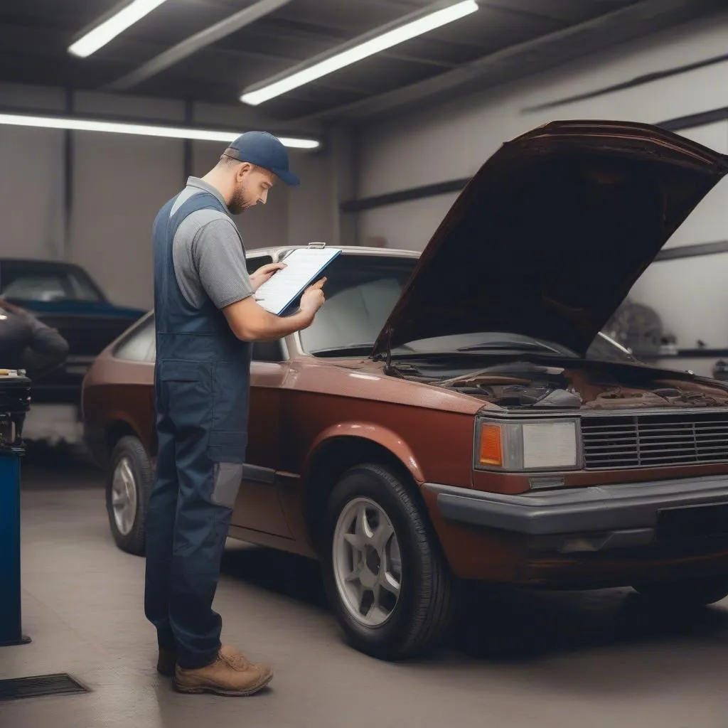 Mechanic Inspecting a Car