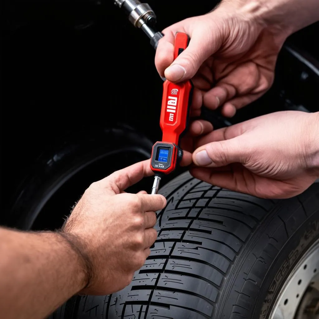 Mechanic Installing Autel MX TPMS Sensor