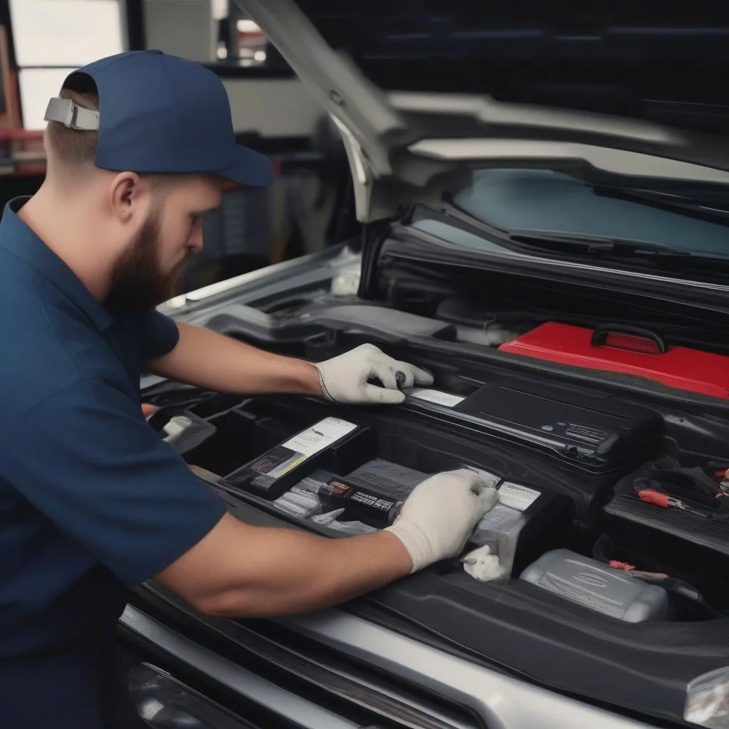 Mechanic Installing Car Battery in Tacoma