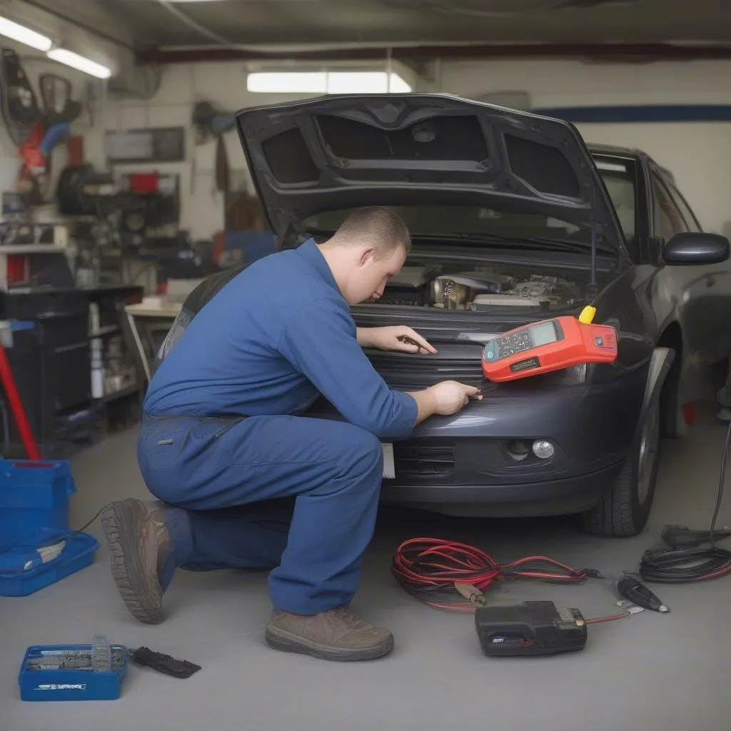 Mechanic programming a car key