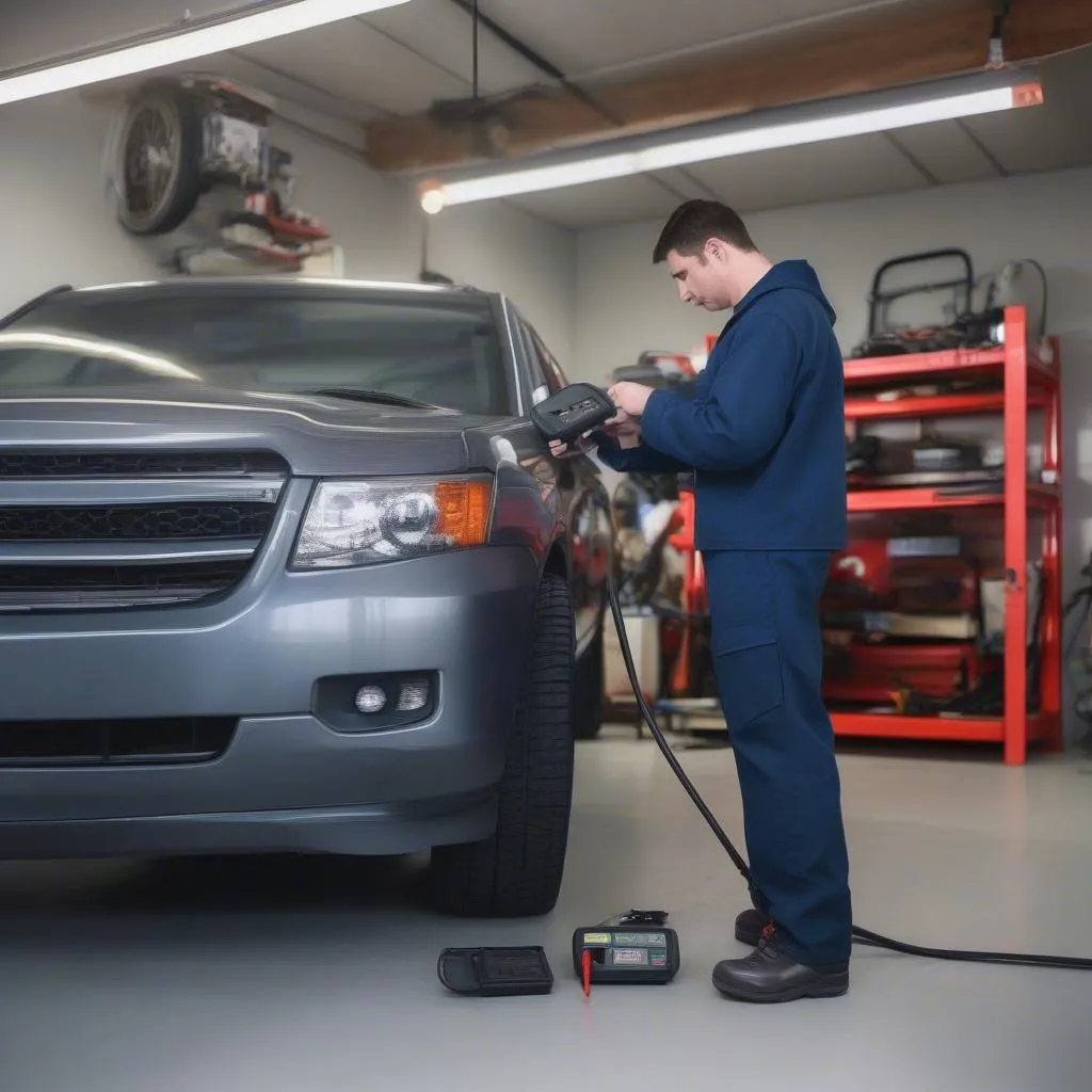 Mechanic using TPMS programmer