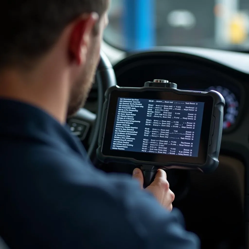 Mechanic analyzing ABS codes on a scan tool screen