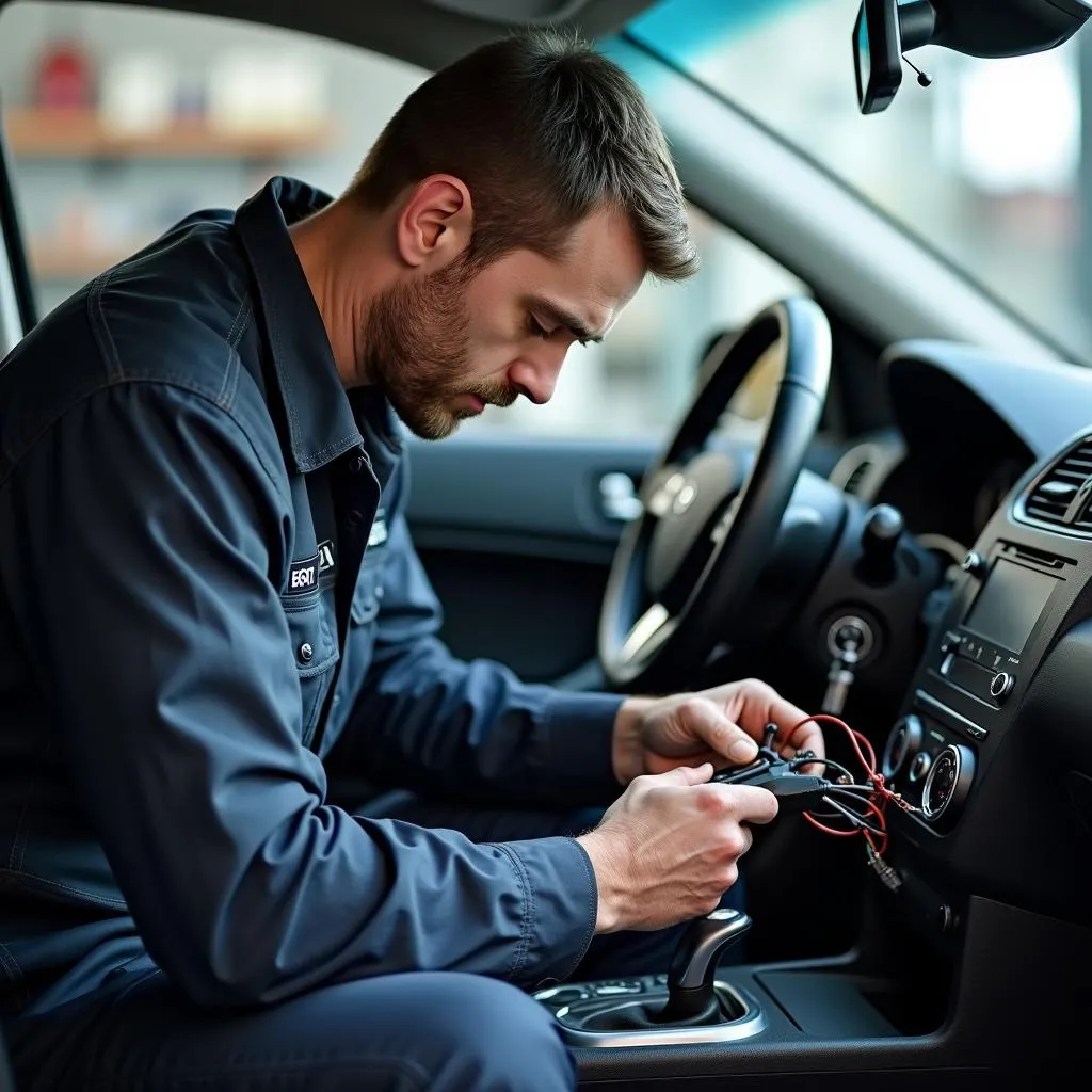 Mechanic Repairing Car Electrical System