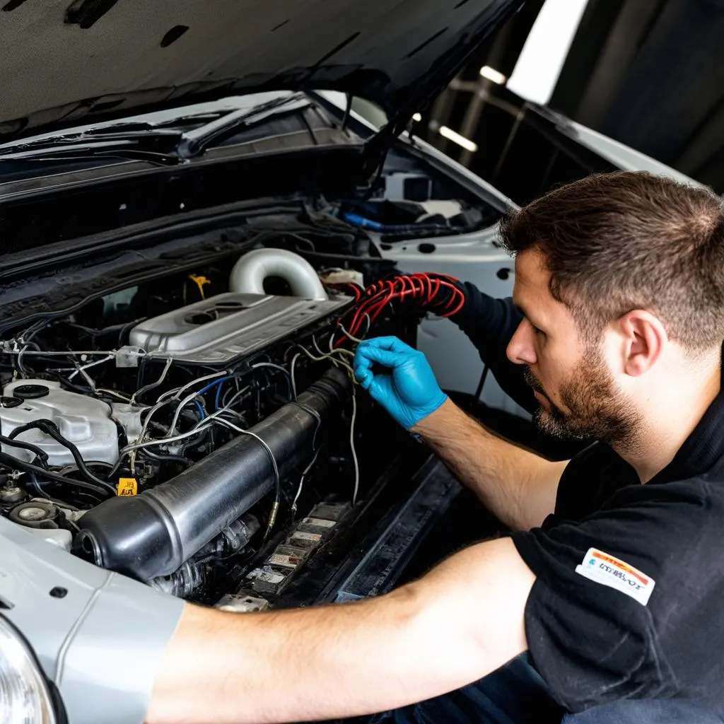 Mechanic Repairing Wiring