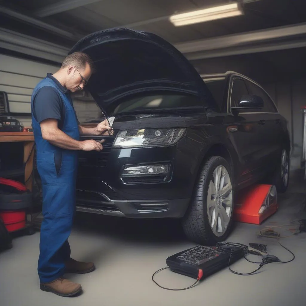 Mechanic using an advanced scan tool