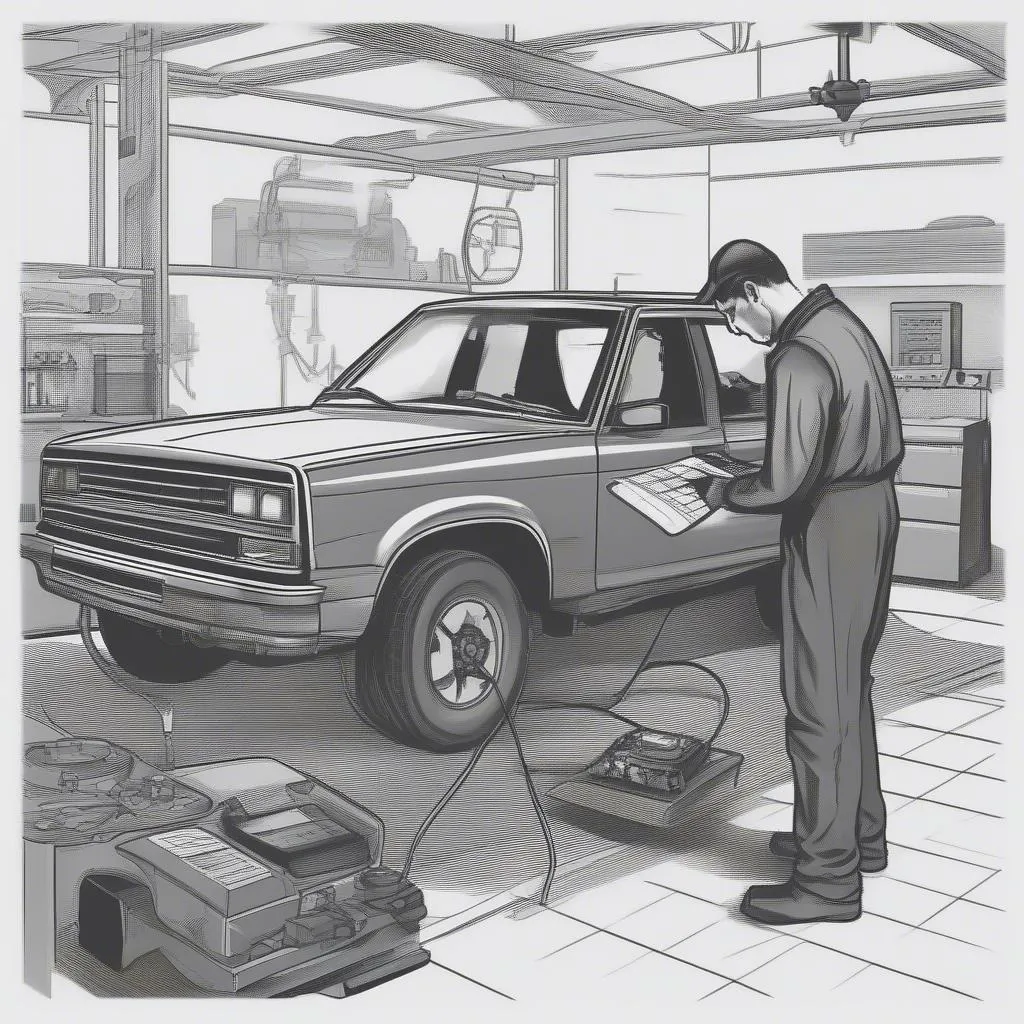 mechanic scanning car