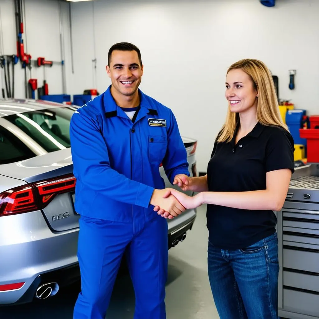 Mechanic shaking hands with a happy customer